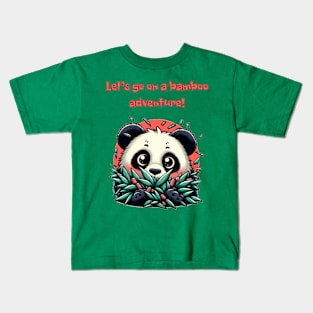 Panda’s Bamboo Quest, playing with a sweet, adorable, lovable panda Kids T-Shirt